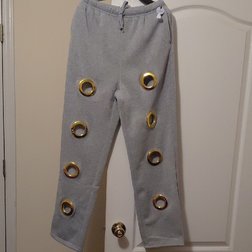 Gray Sweatpants with Gold Accents